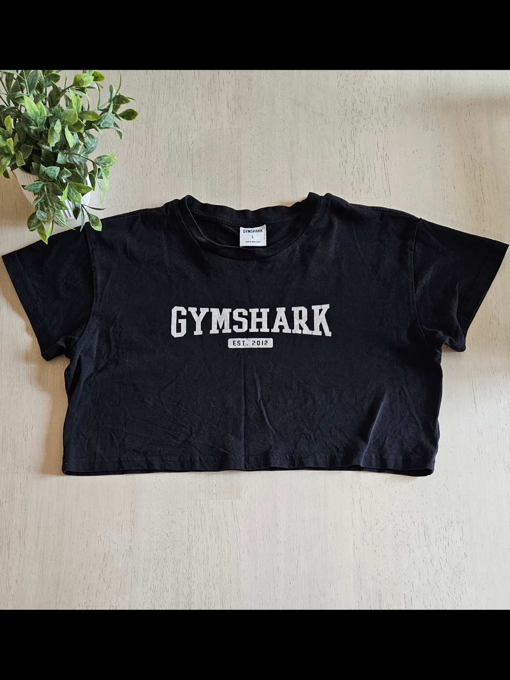 Gymshark Black Cropped Logo Tee with White Print